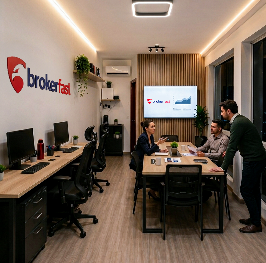 Equipe reunida em treinamento e alinhamento comercial da Broker Fast